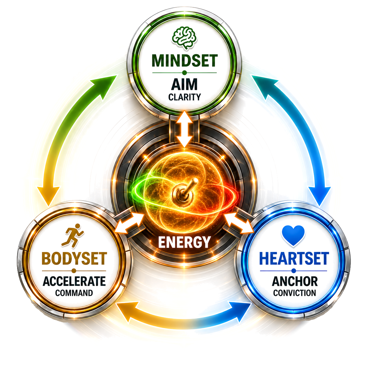 Flip Your Switch™ Engine showing the three connected drivers around energy